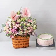 The Garden Flower Basket & Confetti Birthday Cake Bundle