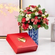 The Romantic Bundle with Chocolate Box By Bostani and Vase by Silsal