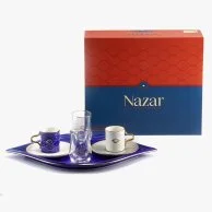 طقم قهوة تركي - نزار -  ازرق غامق وابيض