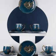 طقم فناجين قهوة تركية 12 قطعة من هيرا- أزرق