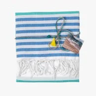 Turkish Peshtemal Beach Towels - Sunshine Turquise Navy By Laislabonita