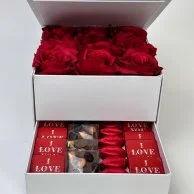 Valentine's Chocolate and Artificial Roses White Box by Eclat  