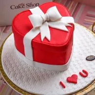 Red Heart with White Bow Cake by The Cake Shop 