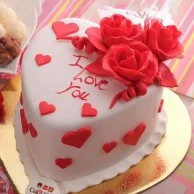  White Heart with Red Flowers Cake by The Cake Shop 