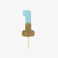 We Heart Birthday Glitter Number Blue Candle '1' by Talking Tables