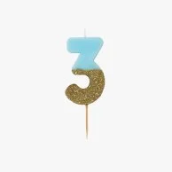 We Heart Birthday Glitter Number Blue Candle '3' by Talking Tables