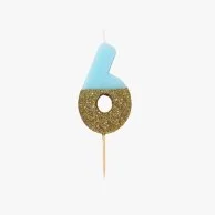 We Heart Birthday Glitter Number Blue Candle '6' by Talking Tables
