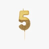 We Heart Birthday Glitter Number Gold Candle '5' by Talking Tables