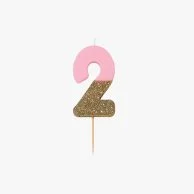 We Heart Birthday Glitter Number Pink Candle '2' by Talking Tables