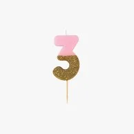 We Heart Birthday Glitter Number Pink Candle '3' by Talking Tables