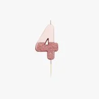 We Heart Birthday Glitter Number Rose Gold Candle '4' by Talking Tables