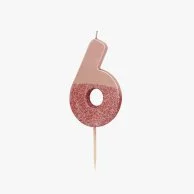 We Heart Birthday Glitter Number Rose Gold Candle '6' by Talking Tables