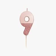 We Heart Birthday Glitter Number Rose Gold Candle '9' by Talking Tables
