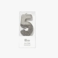 We Heart Birthday Glitter Number Silver Candle '5' by Talking Tables