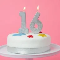 We Heart Birthday Glitter Number Silver Candle '6' by Talking Tables