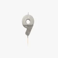 We Heart Birthday Glitter Number Silver Candle '9' by Talking Tables