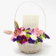 Basket of Flowers with Holy Quran (White) 