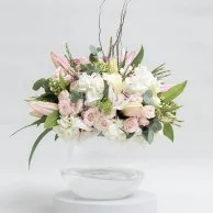 White Bowl of Hydrangea Flower Arrangement