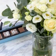 White Elegance Flower Arrangement with Salted Caramels L by Anoosh