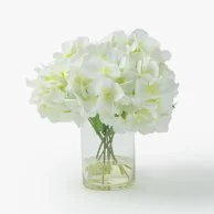 White Hydrangeas Artificial Flower Arrangement in Glass Vase