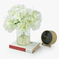 White Hydrangeas Artificial Flower Arrangement in Glass Vase