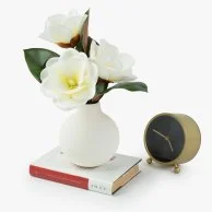 White Magnolias Artificial Flower Mini Arrangement in Ceramic Vase
