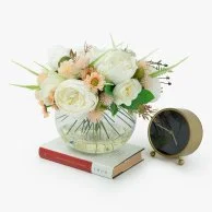 White Peonies & Roses Artificial Flowers Arrangement in Glass Vase