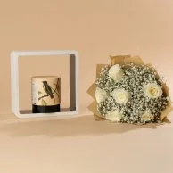 White Roses Hand Bouquet and Anoosh Chocolate Bundle