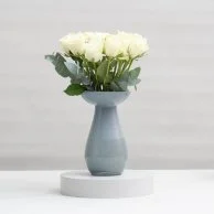 White Roses in Grey Vase Flower Arrangement