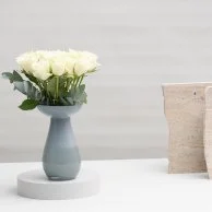 White Roses in Grey Vase Flower Arrangement