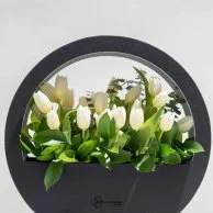 Winter White Tulip Ensemble Flower Basket