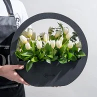 Winter White Tulip Ensemble Flower Basket