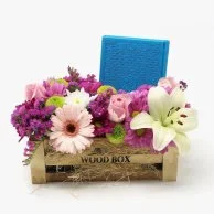 Wood Box with Flowers and Holy Quran (Blue)