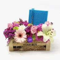 Wood Box with Flowers and Holy Quran and Rosary (Blue)