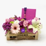 Wood Box with Flowers and Holy Quran and Rosary (Pink)