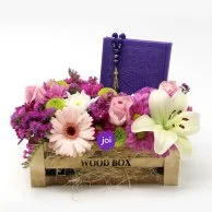 Wood Box with Flowers and Holy Quran and Rosary (Purple)