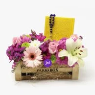 Wood Box with Flowers and Holy Quran (Yellow)