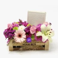 Wood Box with Flowers and Holy Quran (White)