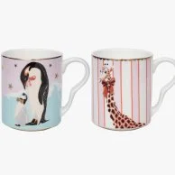 Xmas Set / 2 Mugs Small - Penguin / Giraffe - By Yvonne Ellen