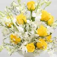 Yellow Roses & Orchids Flower Arrangement