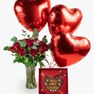 You Are Loved Roses, Balloons, & Hearts Chocolate Bundle