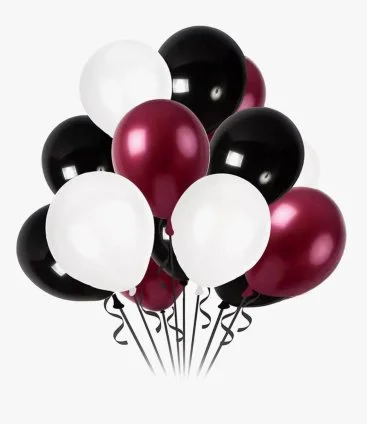 12 inches Maroon, Black and White Latex Balloon Pack of 12pcs