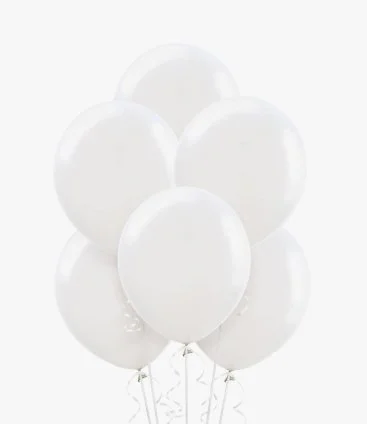 6 White Helium Latex Balloons 