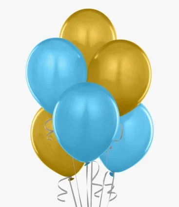 6 Pale Blue & Gold Chrome Balloon Bouquet