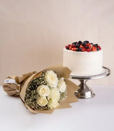  Berry Cake & White Roses Bundle by Sugar Daddy's Bakery