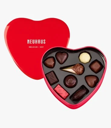 صندوق قلب معدني أحمر - 10 شوكولاتة من نيوهاوس