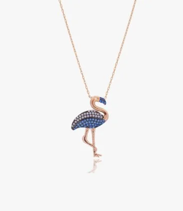 Gold-Plated Swan-shaped Necklace Paved With Blue Zircon Stones