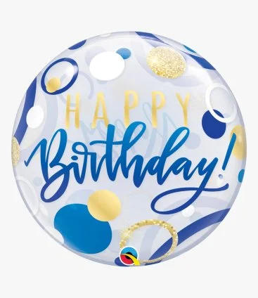 Birthday  Blue & Gold Dots Bubble Balloon