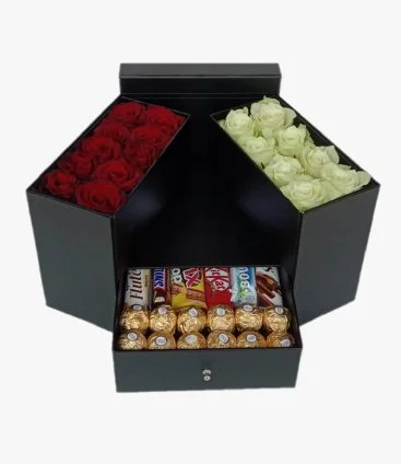 Roses Black Box In Halves and A Chocolate Drawer