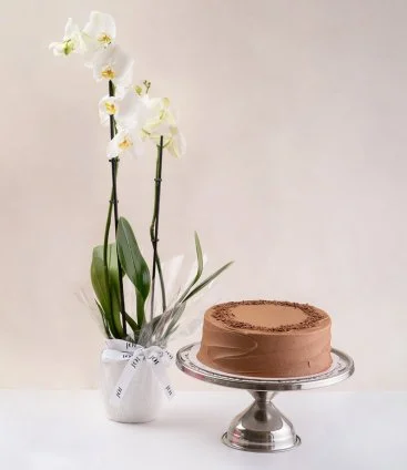 Chocolate Fudge Cake & Orchids Bundle by Sugar Daddy's Bakery